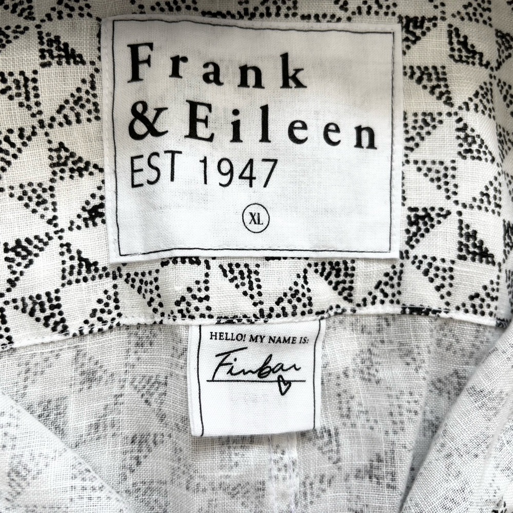 FRANK & EILEEN FINBAR GEOMETRIC PRINT BUTTON DOWN TOP MODERN EFFORTLESS LINEN XL - Picture 3 of 8